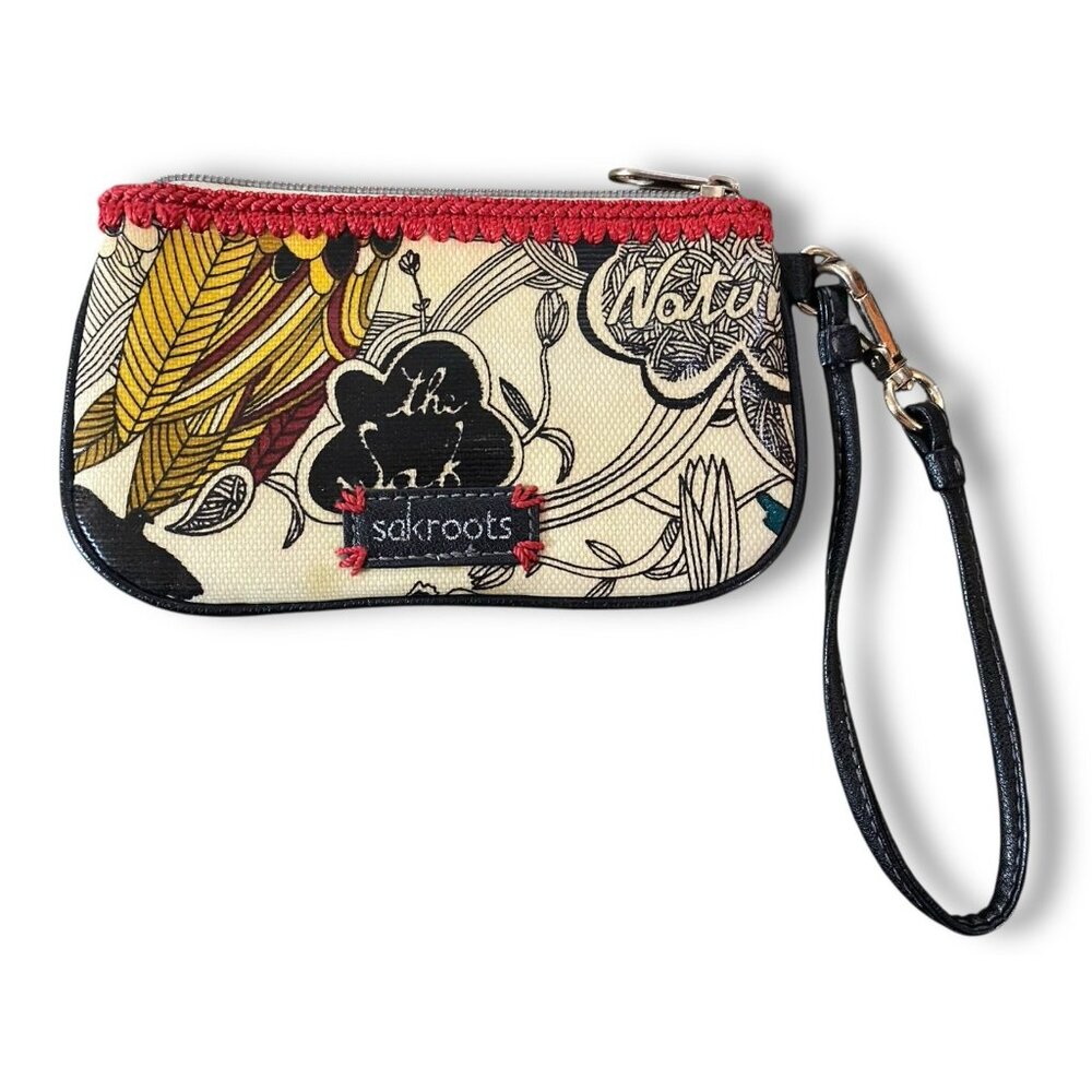Sakroots Happy & Free Wristlet Wallet Key Ring Zip Pockets Boho Organizer Bag